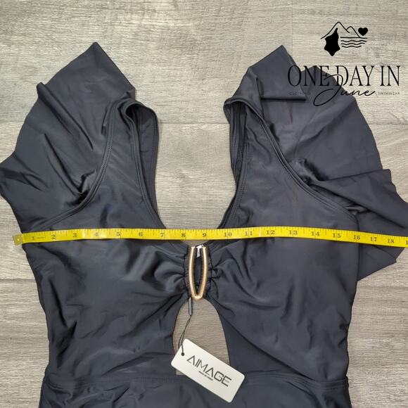 Aimage Ruffle Shoulder Keyhole One Piece Swimsuit Size XL - Picture 5 of 7